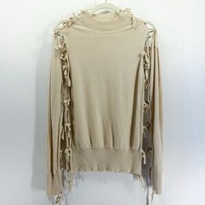 Sansovino 6 Milano 100% Cashmere Cream Bow Tie Open Side Sweater Medium Coquette